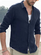 Summer Shirt - Men's Long Sleeve Collared Cotton Linen Shirt-Chaps of London-Blue-S-Chaps of London