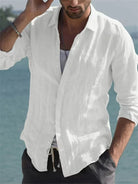 Summer Shirt - Men's Long Sleeve Collared Cotton Linen Shirt-Chaps of London-White-S-Chaps of London