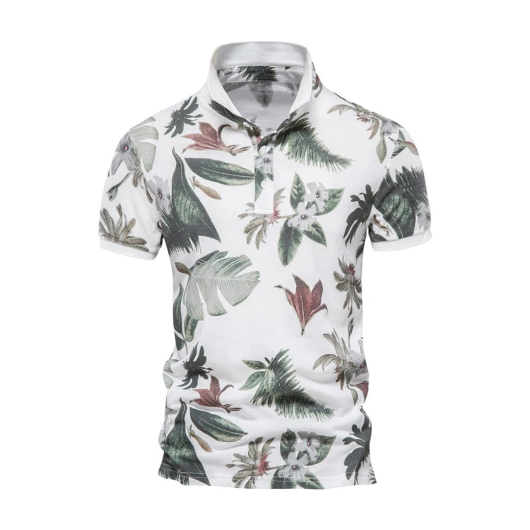 Summer Shirt - Men's Short Sleeve Printed Collared Polo T-Shirt-Fashion Men Polo Floral Summer-Chaps of London-White-S-Chaps of London