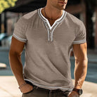Summer Shirt - Men's Short Sleeve V-Neck Button Neck T-Shirt-T-shirt man-Chaps of London-Khaki-S-Chaps of London