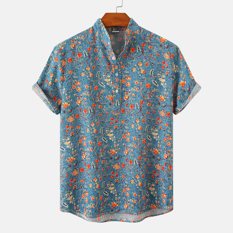 Summer Shirt | Printed | Half Buttoned | Short Sleeve Shirt | Men's Shirts-Blouses_M-Chaps of London-Blue-S-Chaps of London