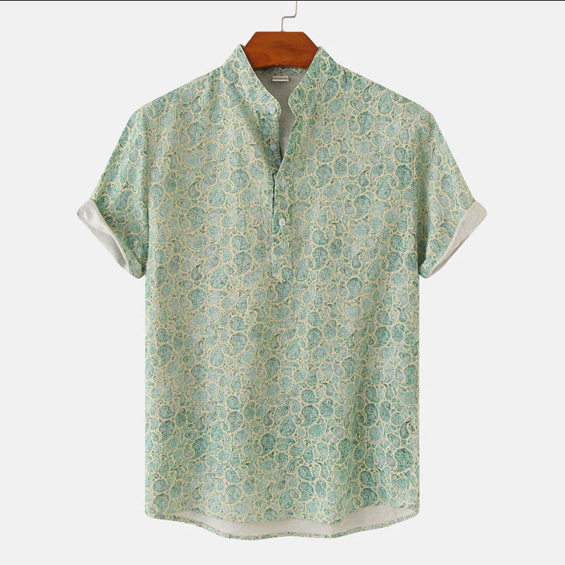 Summer Shirt | Printed | Half Buttoned | Short Sleeve Shirt | Men's Shirts-Blouses_M-Chaps of London-Green-S-Chaps of London