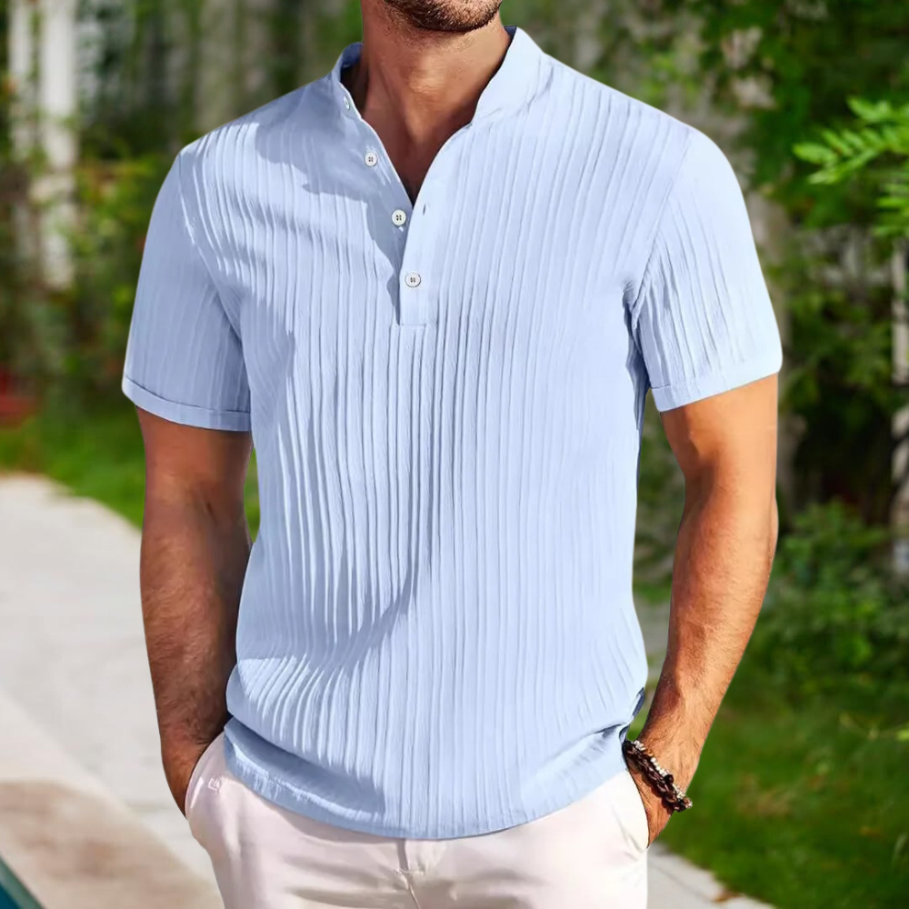 Summer Shirt - Short Sleeve - Button Neck - Polo Shirt - Men's Shirt-Fashion Men Shirt Henley All-year-Chaps of London-Light Blue-S-Chaps of London