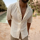 Summer Shirt | V-Neck | Button-Up | Short Sleeve Shirt | Men's Shirt-Chaps of London-Beige-M-Chaps of London