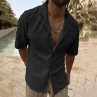 Summer Shirt | V-Neck | Button-Up | Short Sleeve Shirt | Men's Shirt-Chaps of London-Black-M-Chaps of London