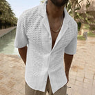 Summer Shirt | V-Neck | Button-Up | Short Sleeve Shirt | Men's Shirt-Chaps of London-White-M-Chaps of London