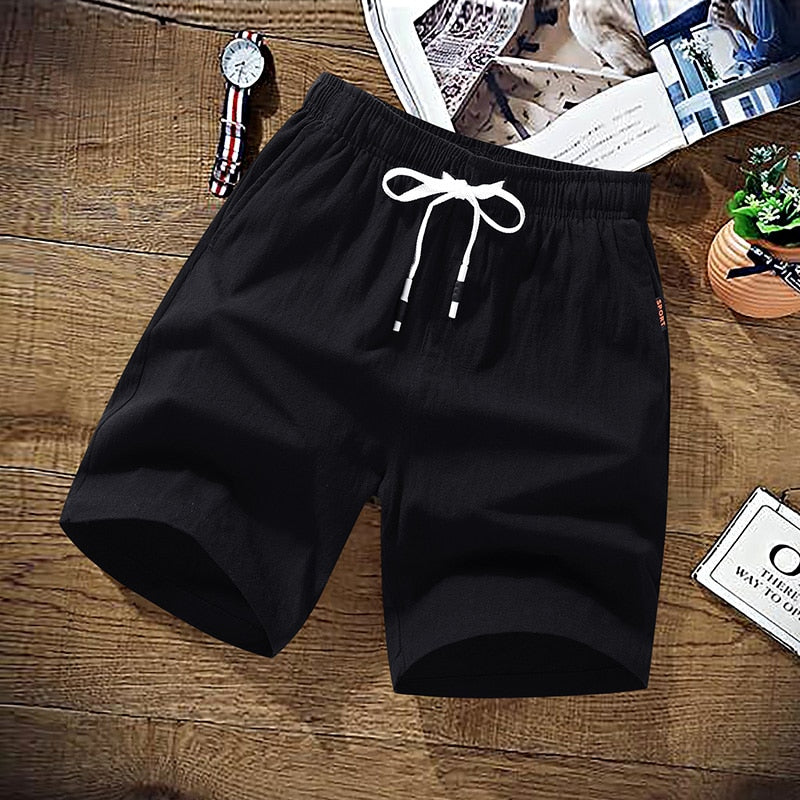 Summer Shorts - Men's Elastic Waist Drawstring Beach Shorts-Chaps of London-Black-M-Chaps of London