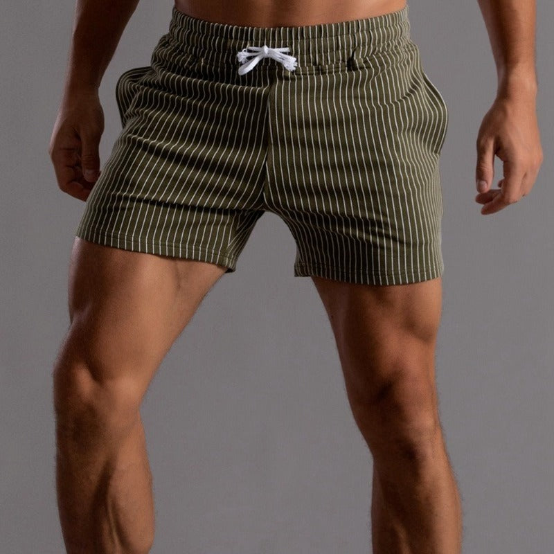 Summer Shorts - Striped - Elastic Waist - Drawstring Shorts - Men's Shorts-Chaps of London-Green-XS-Chaps of London
