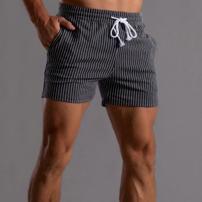 Summer Shorts - Striped - Elastic Waist - Drawstring Shorts - Men's Shorts-Chaps of London-Grey-XS-Chaps of London