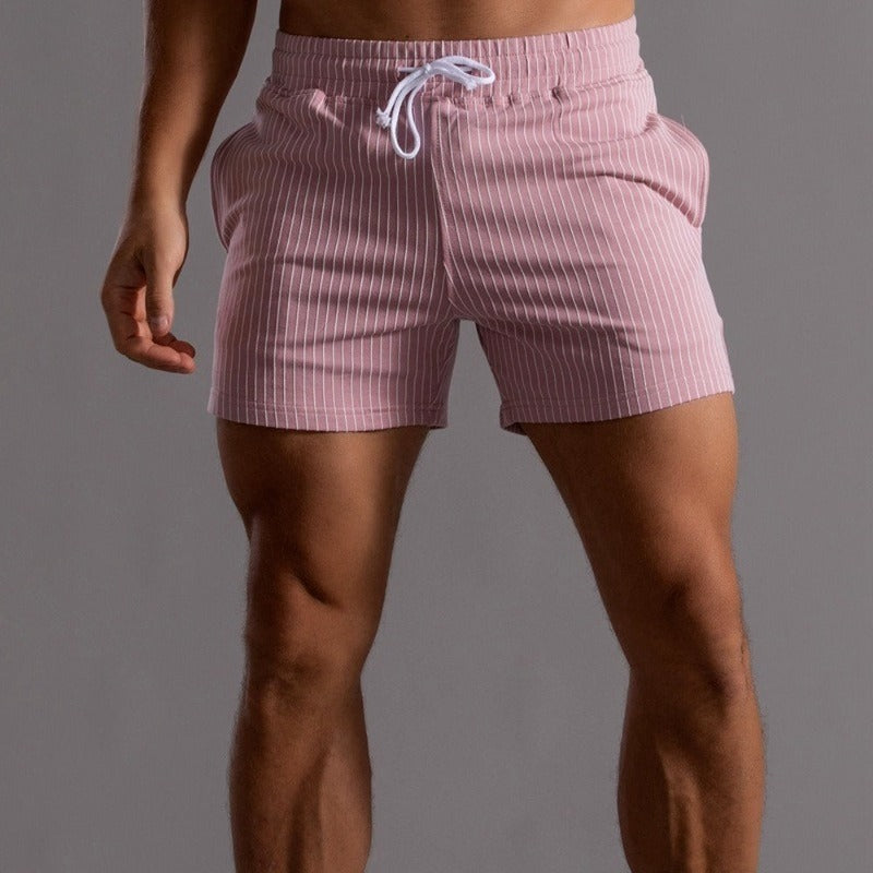 Summer Shorts - Striped - Elastic Waist - Drawstring Shorts - Men's Shorts-Chaps of London-Pink-XS-Chaps of London