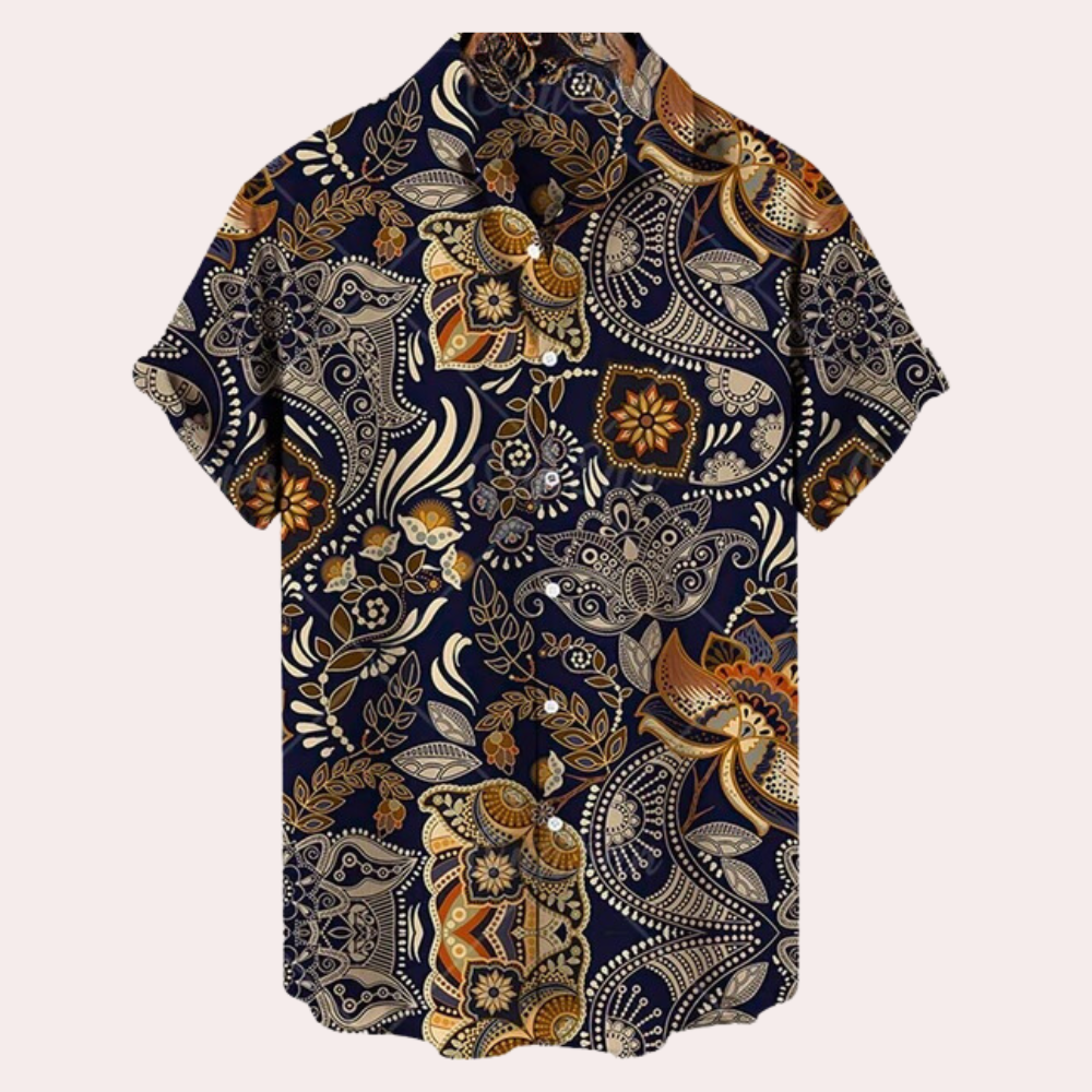 Summer shirt - Printed - Button-Up - Short Sleeve Shirt - Men's Shirts-Chaps of London-Blue-XS-Chaps of London