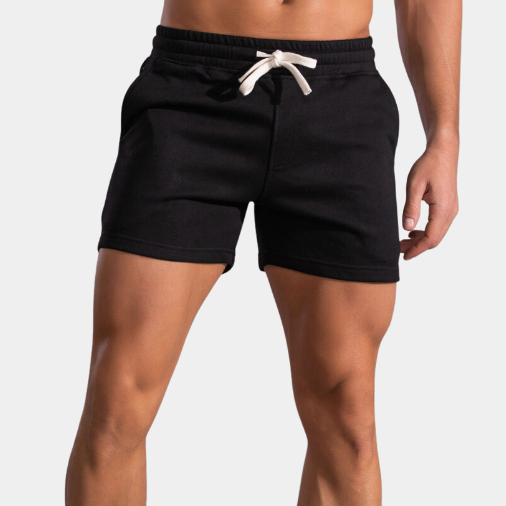 Sweat Shorts - Men's Sporty Elastic Waist Leisure Shorts-Men Summer Shorts-Chaps of London-Black-36-Chaps of London