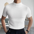 Sweater Tshirt - Men's Short Sleeve Turtleneck Knitted High Neck T-Shirt-Chaps of London-White-S-Chaps of London