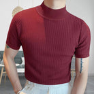 Sweater Tshirt - Men's Short Sleeve Turtleneck Knitted High Neck T-Shirt-Chaps of London-Wine Red-S-Chaps of London