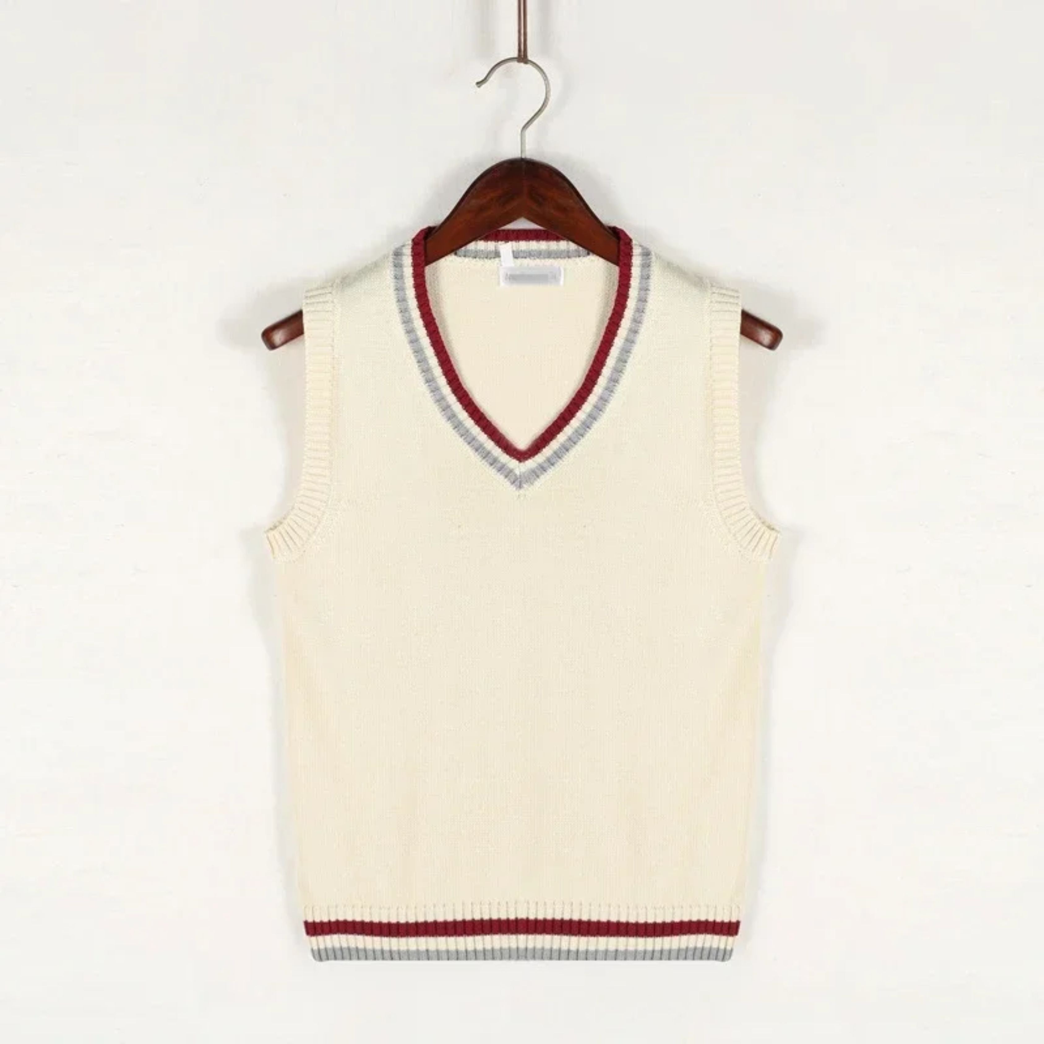 Sweater Vest - Men's Sleeveless V-Neck Pullover Knitted Vest-Vest-Chaps of London-Beige-S-Chaps of London