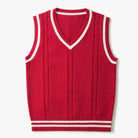 Sweater Vest - Men's Sleeveless V-Neck Pullover Knitted Vest-Vest-Chaps of London-Red-S-Chaps of London