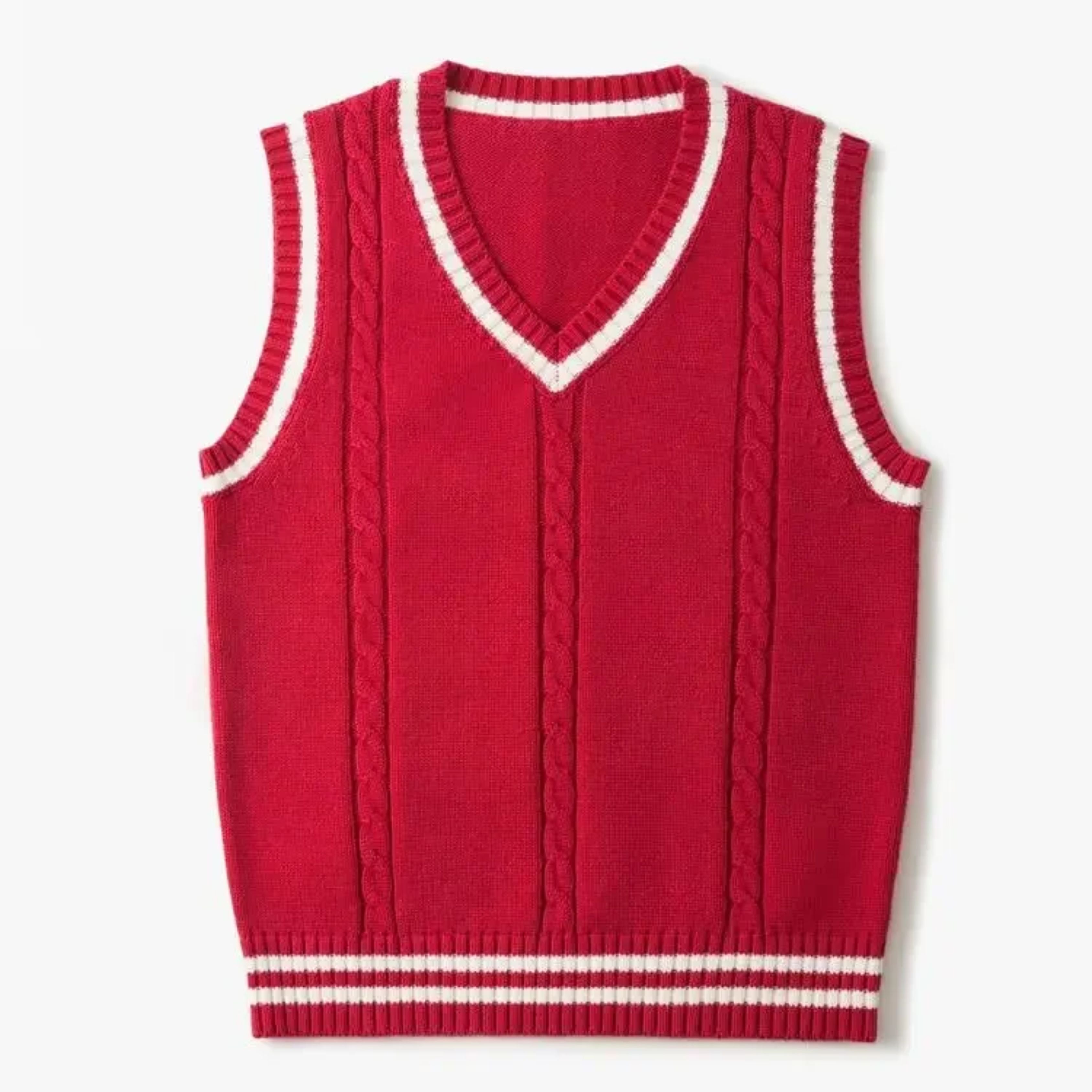 Sweater Vest - Men's Sleeveless V-Neck Pullover Knitted Vest-Vest-Chaps of London-Red-S-Chaps of London