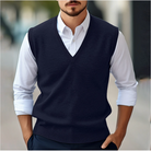 Sweater Vest - V-neck - Sleeveless - Knitted Vest - Men's Vest-Chaps of London-Blue-S-Chaps of London