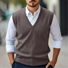 Sweater Vest - V-neck - Sleeveless - Knitted Vest - Men's Vest-Chaps of London-Brown-S-Chaps of London