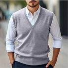 Sweater Vest - V-neck - Sleeveless - Knitted Vest - Men's Vest-Chaps of London-Grey-S-Chaps of London