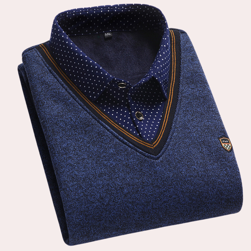 Sweater with Shirt - Men's Collared V-Neck Jumper with Shirt-Chaps of London-Blue-M-Chaps of London
