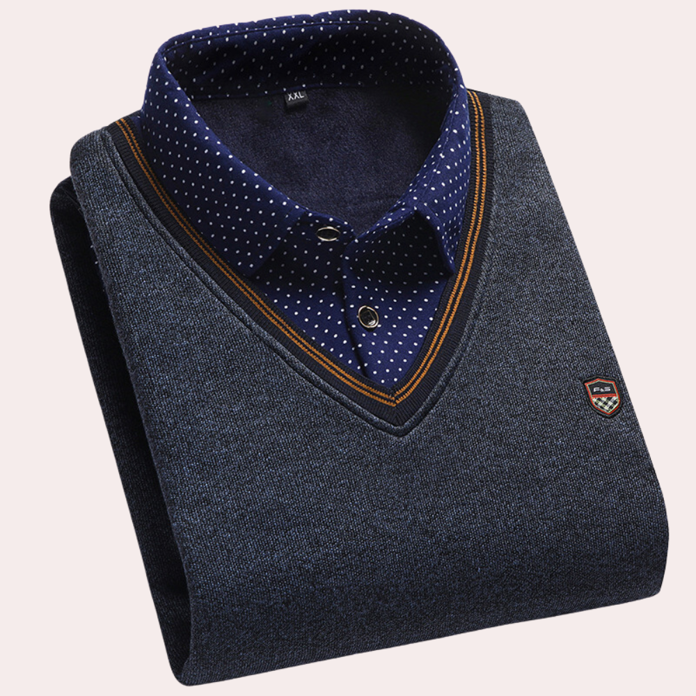 Sweater with Shirt - Men's Collared V-Neck Jumper with Shirt-Chaps of London-Dark Gray-M-Chaps of London