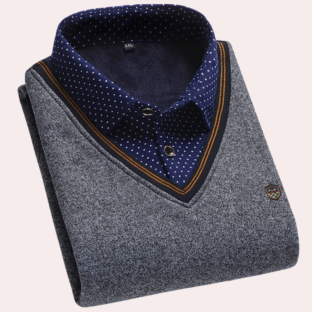 Sweater with Shirt - Men's Collared V-Neck Jumper with Shirt-Chaps of London-Gray-M-Chaps of London