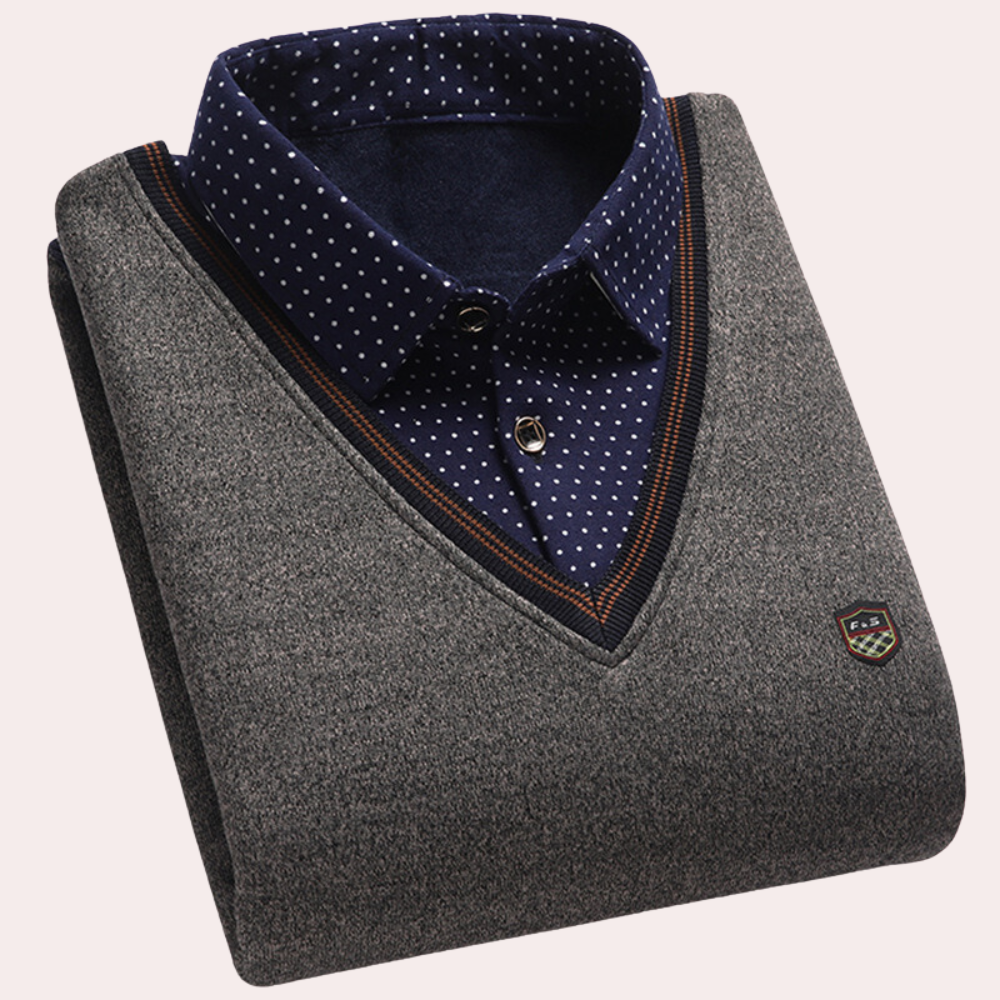 Sweater with Shirt - Men's Collared V-Neck Jumper with Shirt-Chaps of London-Khaki-M-Chaps of London