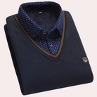Sweater with Shirt - Men's Collared V-Neck Jumper with Shirt-Chaps of London-Navy Blue-M-Chaps of London