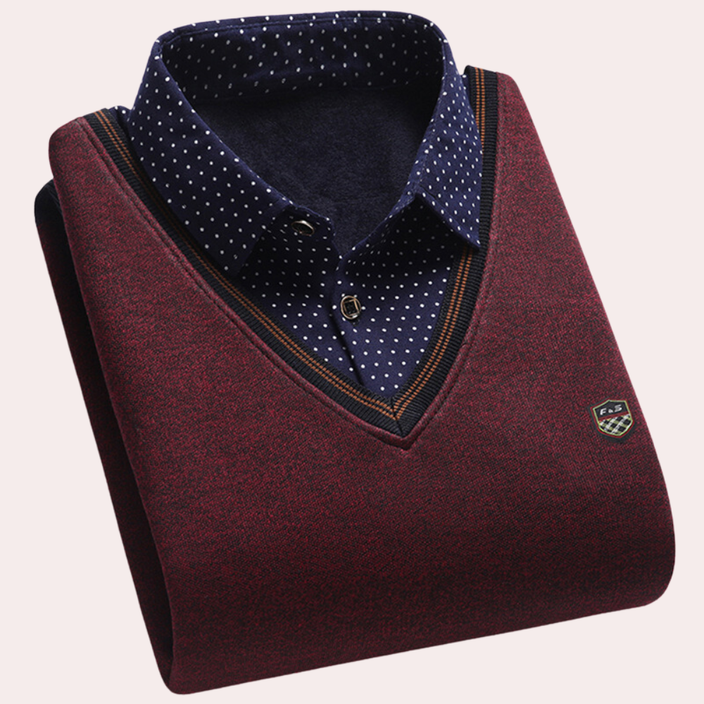Sweater with Shirt - Men's Collared V-Neck Jumper with Shirt-Chaps of London-Red-M-Chaps of London
