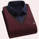 Sweater with Shirt - Men's Collared V-Neck Jumper with Shirt-Chaps of London-Red-M-Chaps of London