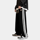 Sweatpants - Men's Striped Loose Fit Wide Leg Joggers-Men Winter Pants-Chaps of London-Black-36-Chaps of London