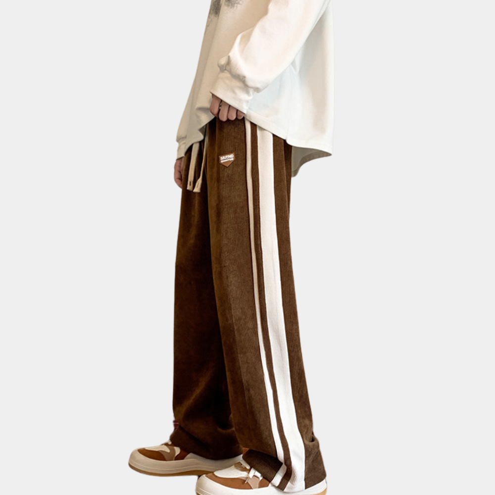 Sweatpants - Men's Striped Loose Fit Wide Leg Joggers-Men Winter Pants-Chaps of London-Brown-36-Chaps of London