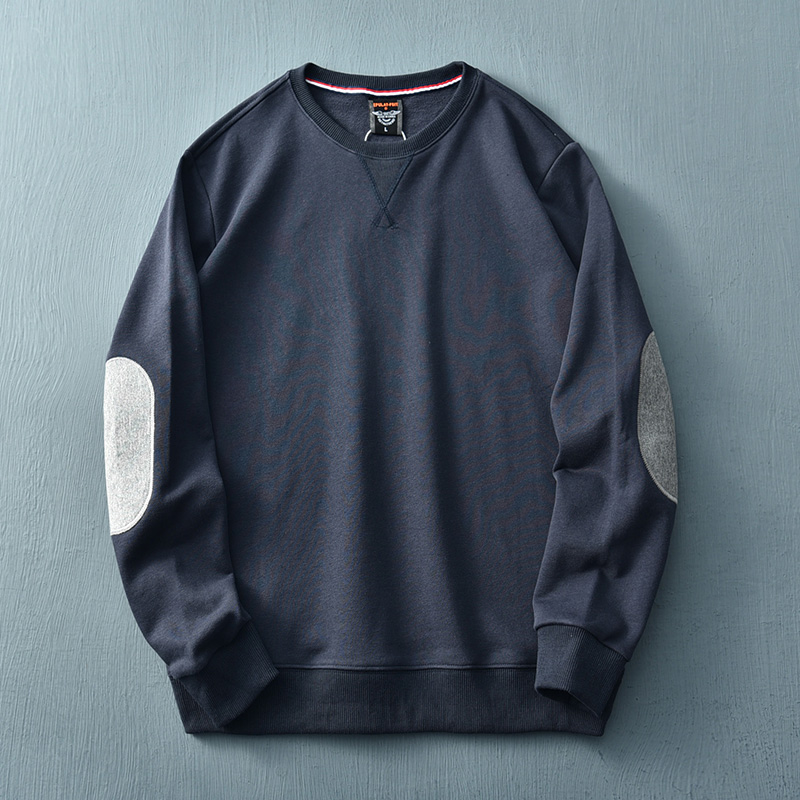 Sweatshirt - Men's Casual Oversized Pullover with Elbow Patches-Jacket-Chaps of London-Blue-M-Chaps of London