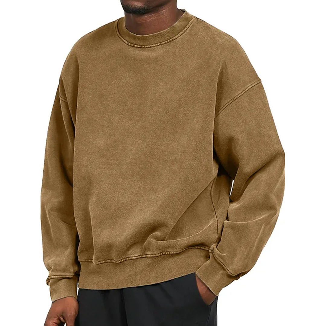 Sweatshirt - Men's Plain Comfy Round Neck Pullover-Fashion Men Sweatshirt Fall-Chaps of London-Khaki-S-Chaps of London