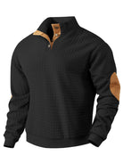 Sweatshirt - Men's Warm Waffle Pullover Sweater with Elbow Patches-Men's Pullover Sweater-Chaps of London-Black-S-Chaps of London