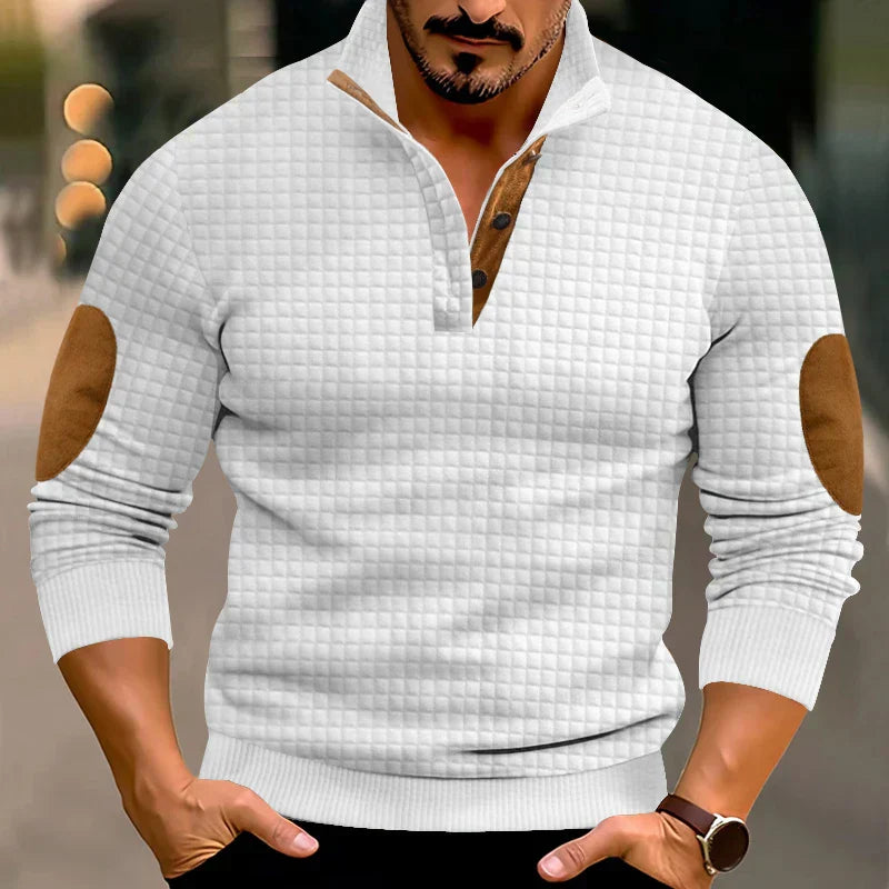 Sweatshirt - Men's Warm Waffle Pullover Sweater with Elbow Patches-Men's Pullover Sweater-Chaps of London-Chaps of London