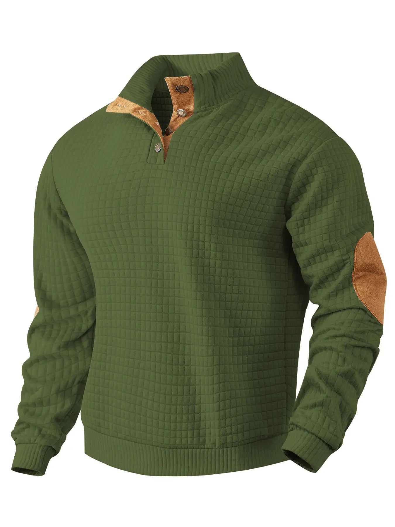 Sweatshirt - Men's Warm Waffle Pullover Sweater with Elbow Patches-Men's Pullover Sweater-Chaps of London-Green-S-Chaps of London