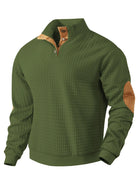 Sweatshirt - Men's Warm Waffle Pullover Sweater with Elbow Patches-Men's Pullover Sweater-Chaps of London-Green-S-Chaps of London
