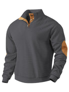 Sweatshirt - Men's Warm Waffle Pullover Sweater with Elbow Patches-Men's Pullover Sweater-Chaps of London-Grey-S-Chaps of London