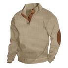 Sweatshirt - Men's Warm Waffle Pullover Sweater with Elbow Patches-Men's Pullover Sweater-Chaps of London-Khaki-S-Chaps of London