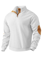 Sweatshirt - Men's Warm Waffle Pullover Sweater with Elbow Patches-Men's Pullover Sweater-Chaps of London-White-S-Chaps of London
