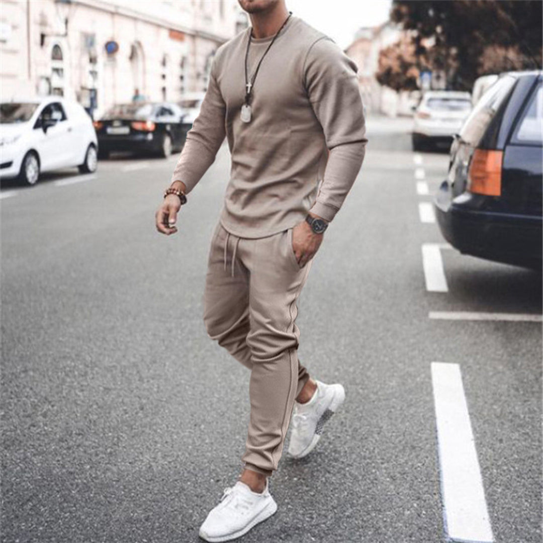 Sweatshirt and Jogger Set | Casual | Tracksuit | Two-Piece Set | Men's Clothing-Southern Taylor-Khaki-S-Chaps of London