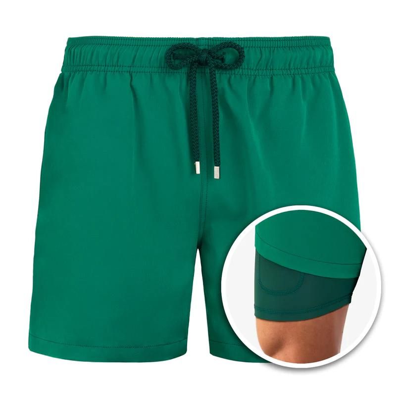 Swim Shorts - Double Layer - Elastic Waist - Board Shorts - Men's Swimwear-Men's swimwear-Chaps of London-Green Emerald-S-Chaps of London