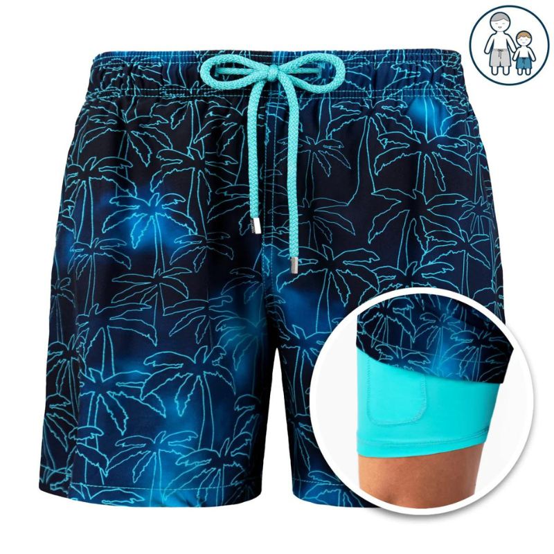 Swim Shorts - Double Layer - Elastic Waist - Board Shorts - Men's Swimwear-Men's swimwear-Chaps of London-Misty Palms-S-Chaps of London
