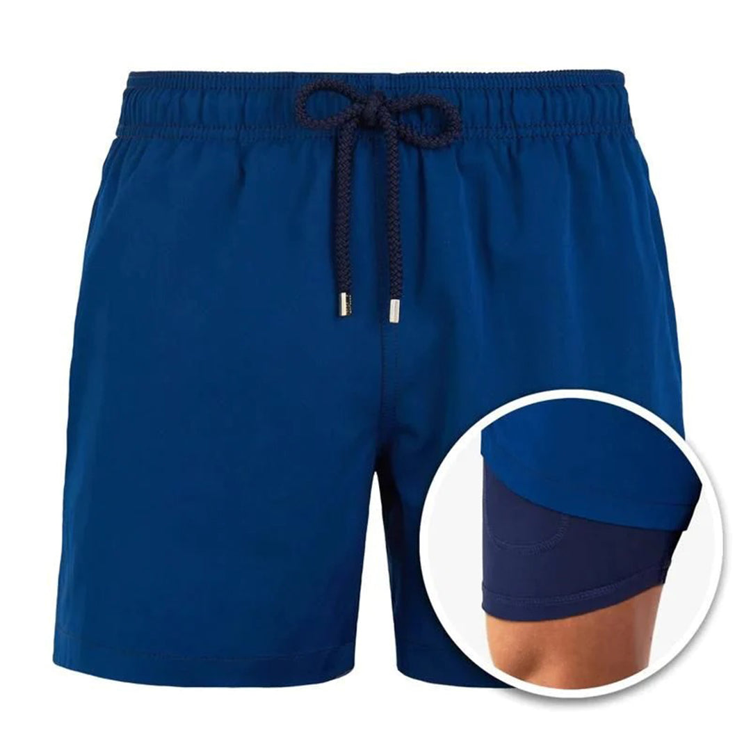Swim Shorts - Drawstring - 2-in1 - Board Shorts - Men's Swimwear-Fashion Men Others All-year-Chaps of London-Blue-S-Chaps of London