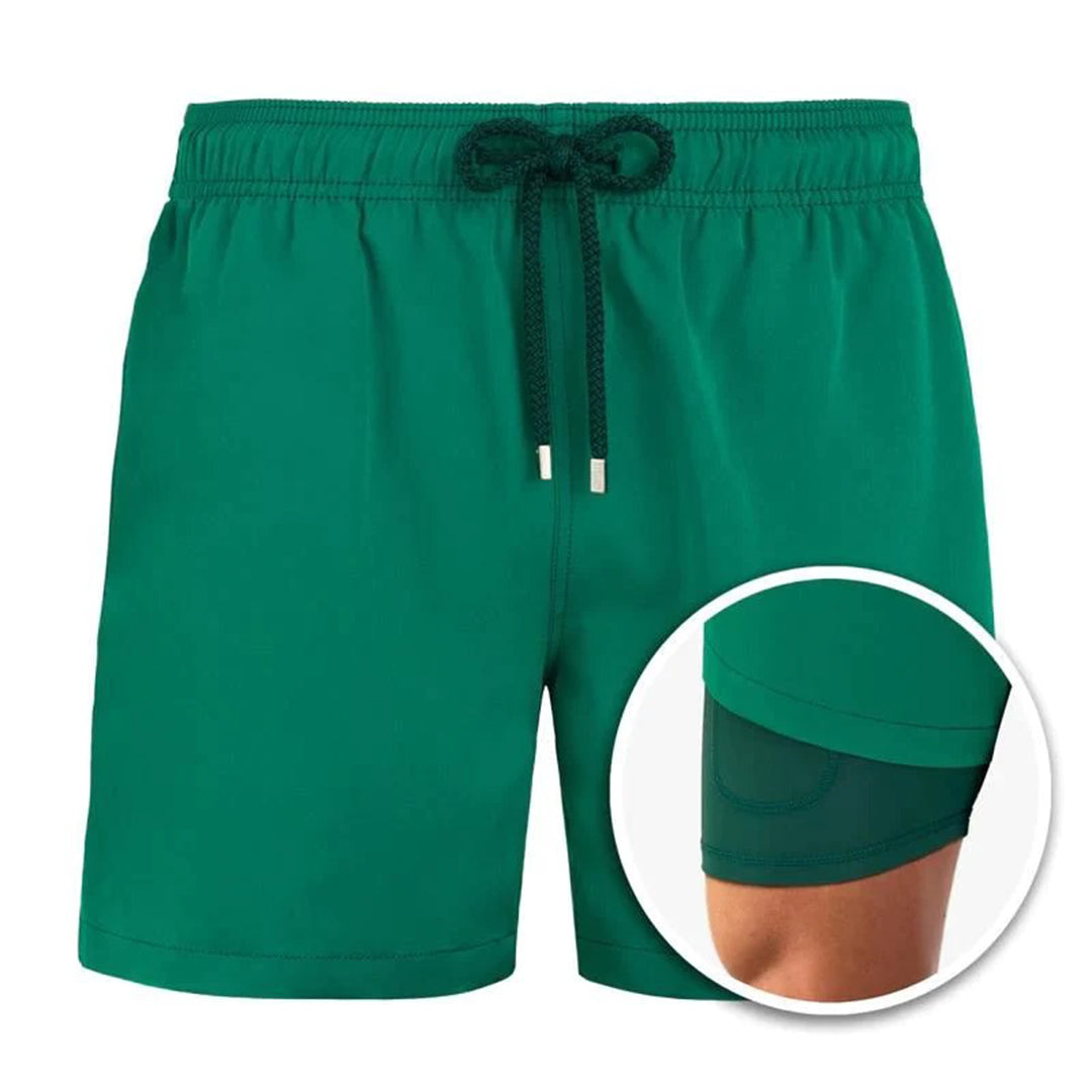 Swim Shorts - Drawstring - 2-in1 - Board Shorts - Men's Swimwear-Fashion Men Others All-year-Chaps of London-Green-S-Chaps of London