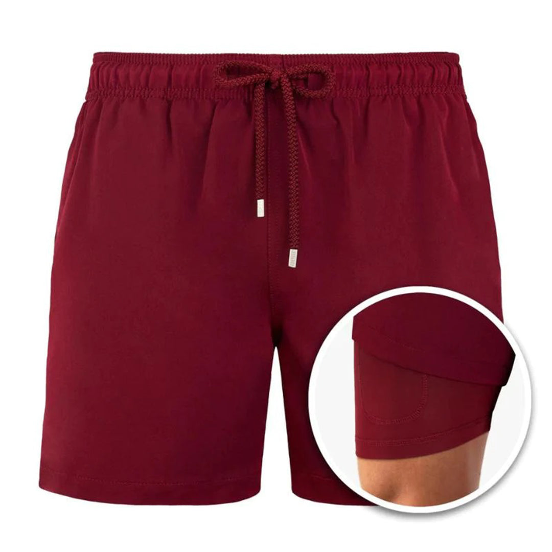 Swim Shorts - Drawstring - 2-in1 - Board Shorts - Men's Swimwear-Fashion Men Others All-year-Chaps of London-Red-S-Chaps of London