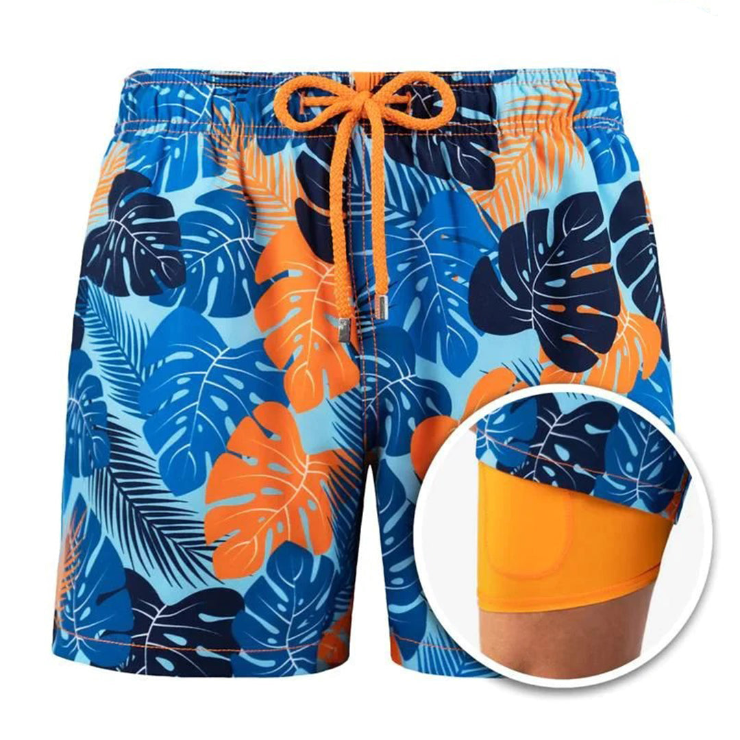 Swim Shorts - Drawstring - 2-in1 - Board Shorts - Men's Swimwear-Fashion Men Others All-year-Chaps of London-Tropical-S-Chaps of London