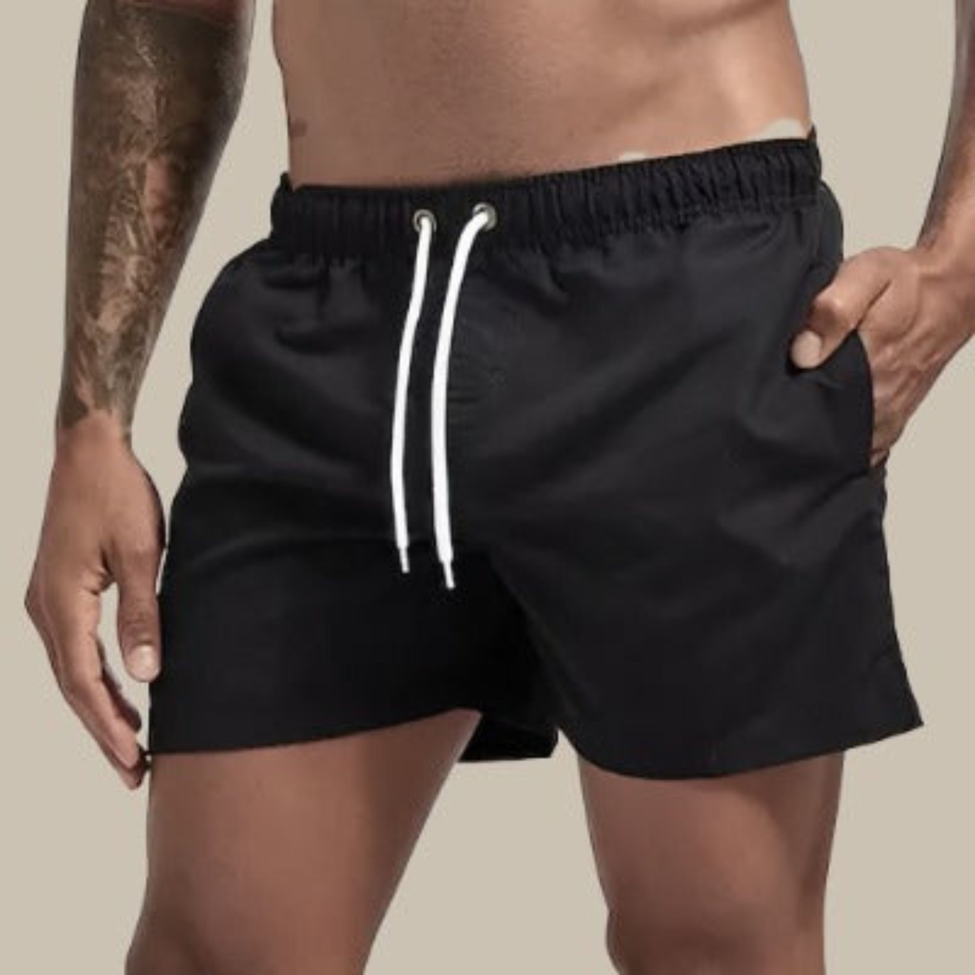 Swim Shorts - Elastic Waist - Quick Dry - Guys Swim Trunks - Men's Swimwear-Swimwear Shorts-Chaps of London-Black-M-Chaps of London